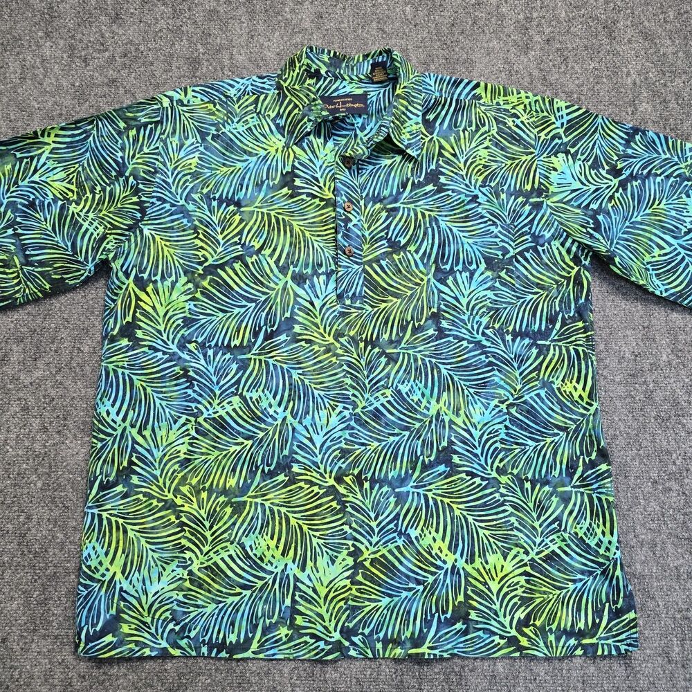 Pete Huntington Bali Handcrafted 1/2 Button Mens Casual Shirt Sz L 100% Cotton